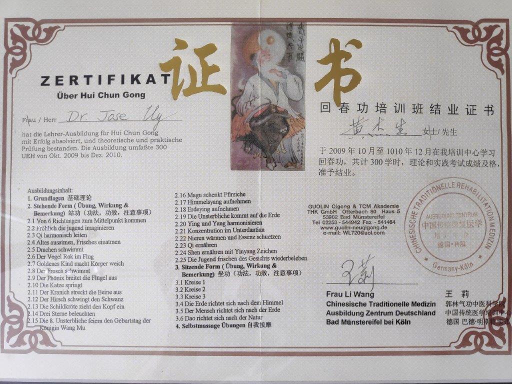 Hui Chun Gong Zertifikat - Lehrer-Ausbildung